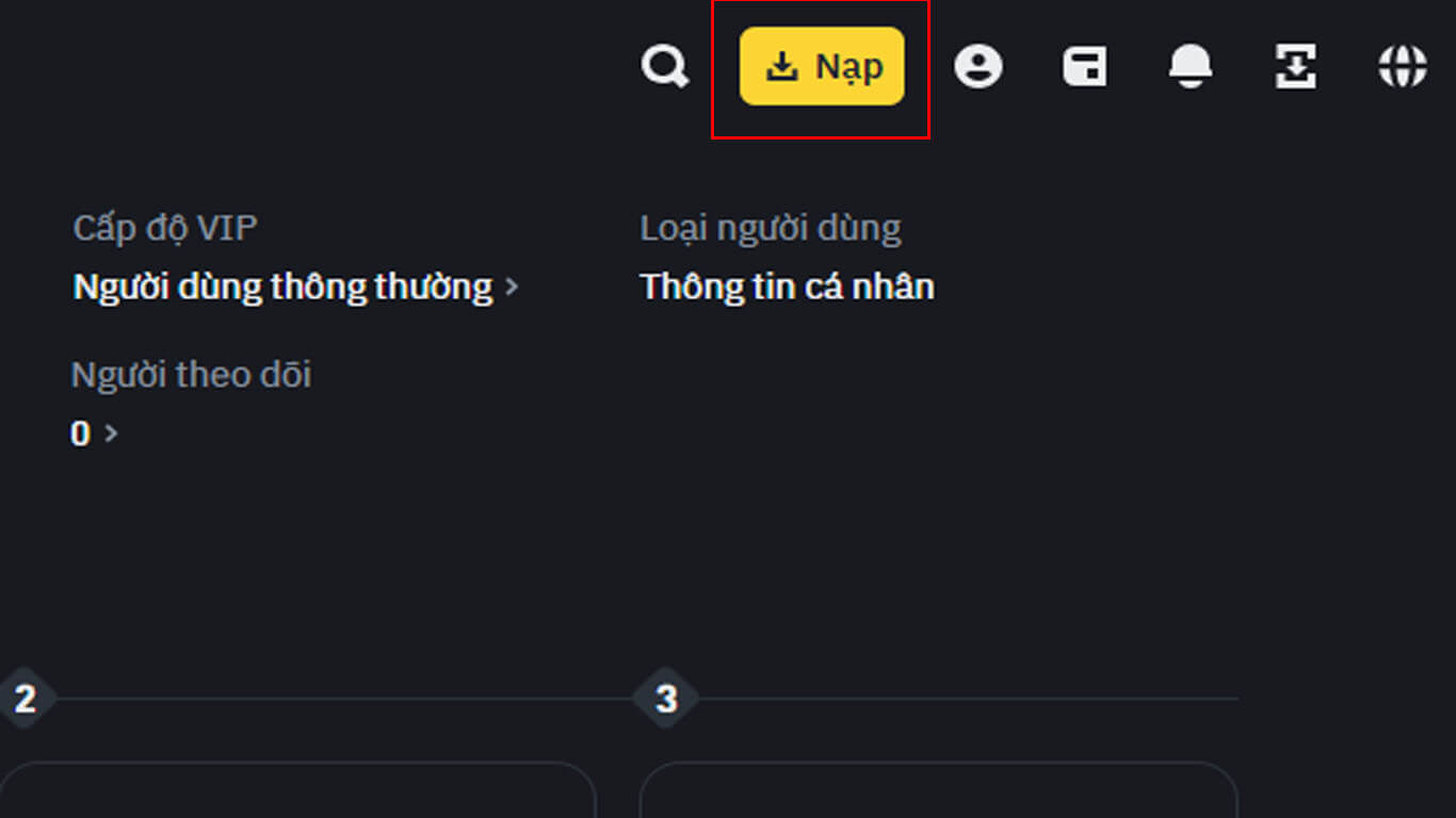 Lựa chọn tính năng Nạp của Binance