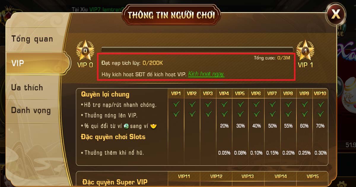 Điều kiện đạt VIP 1 đến VIP 10 tại Iwin Club